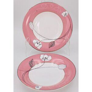 Uniware Opal Glass Cereal Soup Bowls Pink/White Floral Design Set Of 2